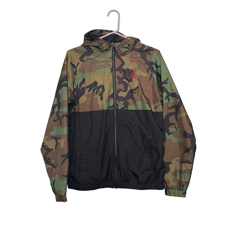 Nike Air Jordan Youth XL Camo Hooded Windbreaker Jacket Black Red Boys 13-15